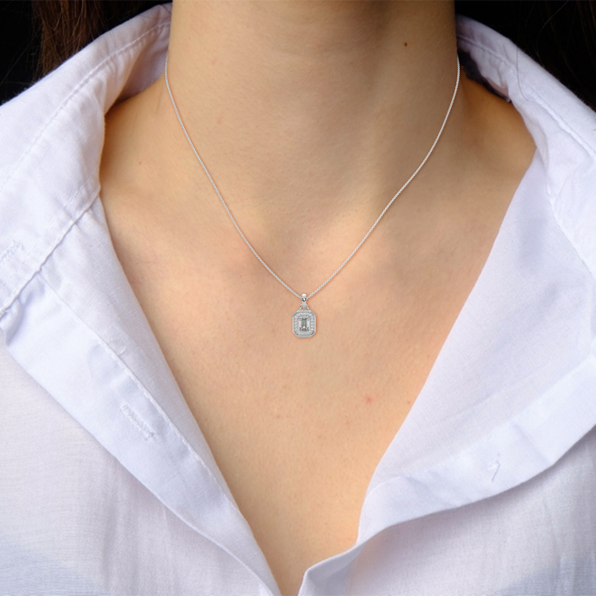 Solitaire Diamond Necklace with V shape Necklinke