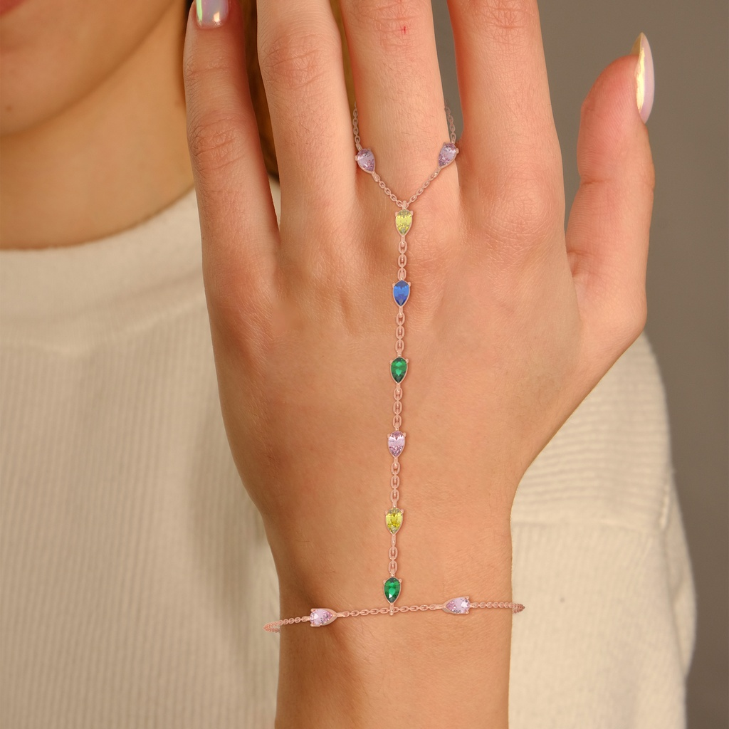 White Faux Color Stone Finger Ring Bracelet