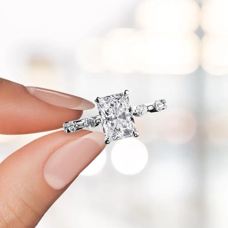 Emerald cut lab grown diamond ring
