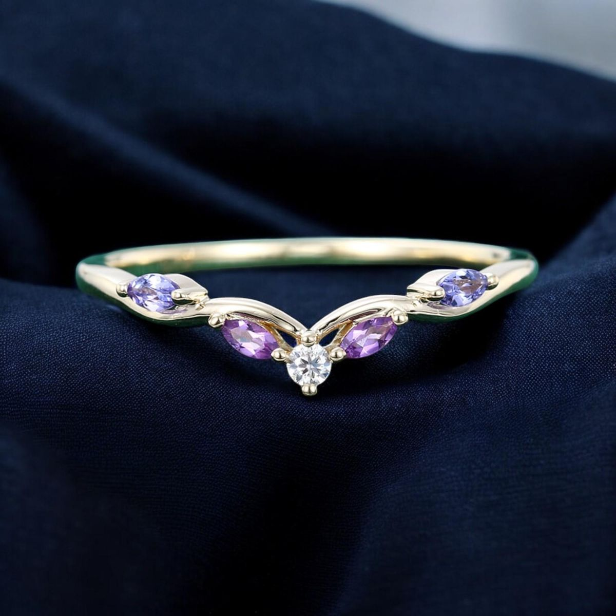 Opals or amethysts V shaped ring design