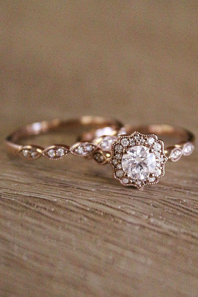 Vintage style wedding band and engagement ring