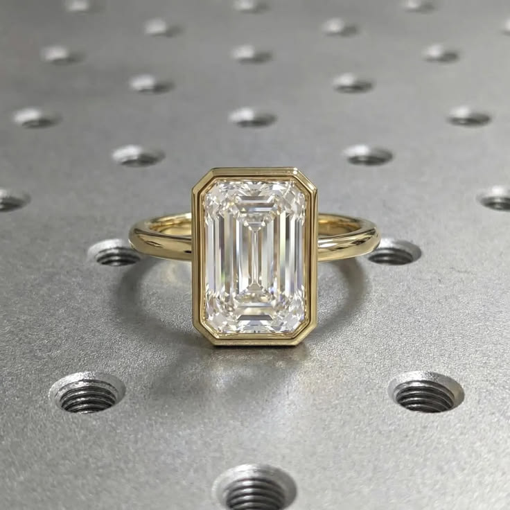 Emerald Cut Lab Grown Diamond bezel setting Ring