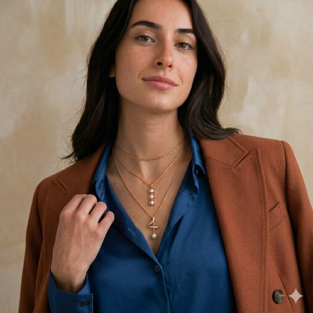 Layered Necklace with V shape Neck shirt