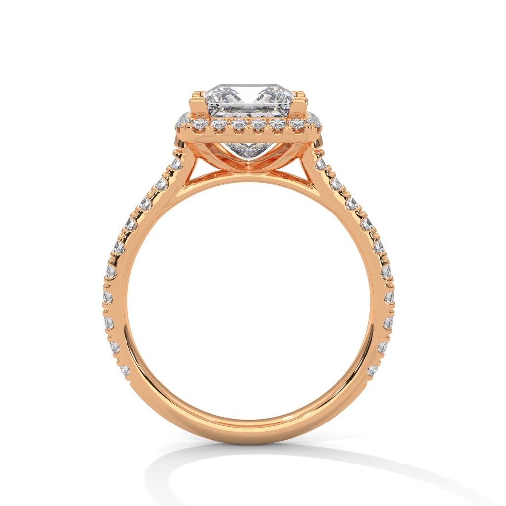 14k Rose Gold Sunflower Halo Pavé Princess Lab Diamond Engagement Ring side View