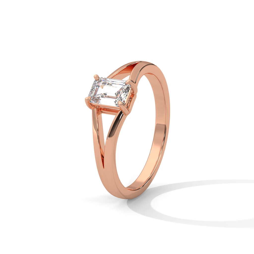 Rose Gold Twisted-Emerald Ring Top Angle View