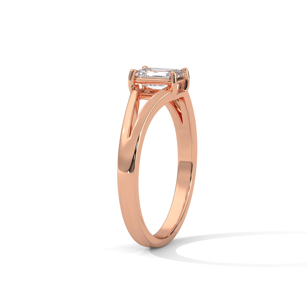 Rose Gold Twisted-Emerald Ring side Angle View