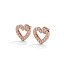 14K Rose Gold Round Diamond Heart Shape Designer Earrings front perspective view.