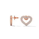 14K Rose Gold Round Diamond Heart Shape Designer Earrings side profile view showing the secure post and backing.