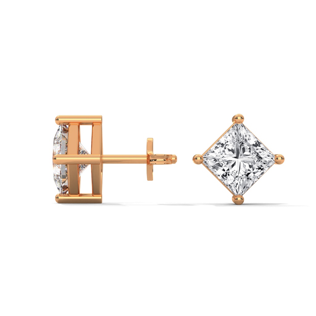 14K Rose Gold Eternal Starlight Studs side profile view highlighting the secure earring post and the clean geometric lines of the basket.