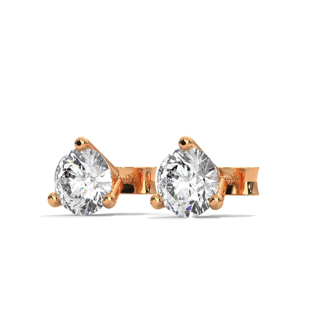 14K Rose Gold Triad Bloom Studs front perspective view showing three brilliant round diamonds clustered in a delicate floral-inspired "bloom" setting.
