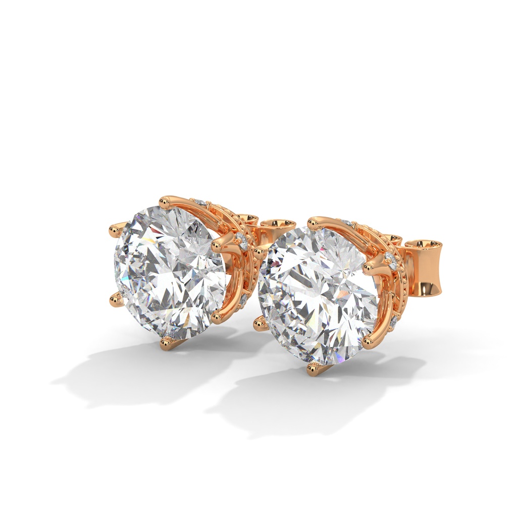 14K Rose Gold Crystal Rain Studs front perspective view showing the brilliant round-cut diamonds in a classic four-prong setting.