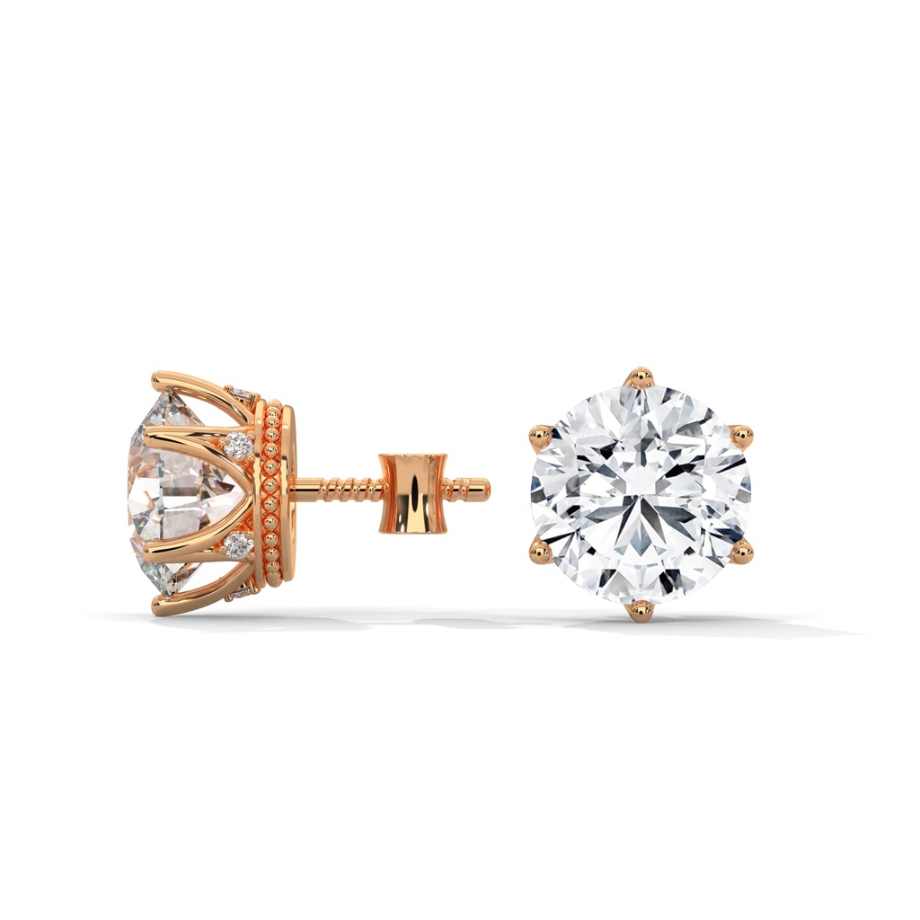 14K Rose Gold Crystal Rain Studs side profile view highlighting the secure butterfly back and the elegant open-basket design.