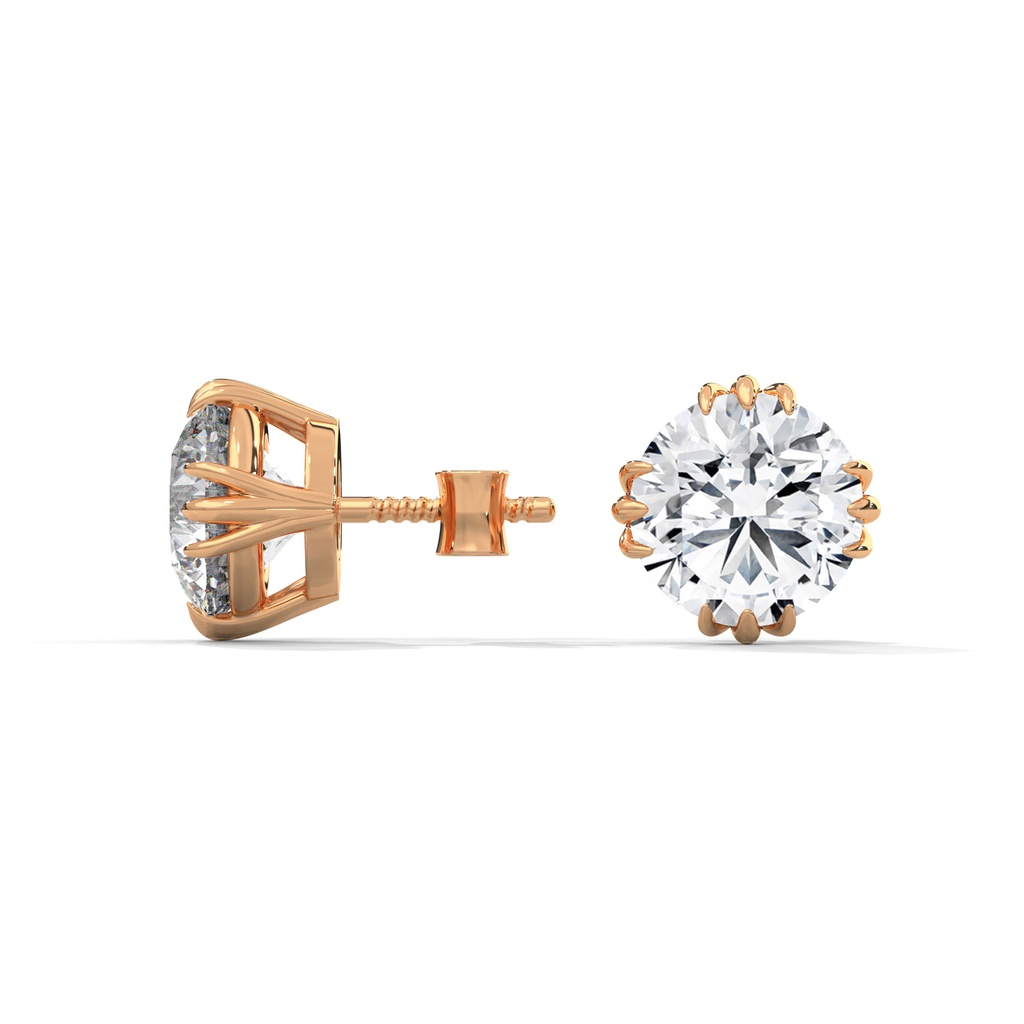 14K Rose Gold Navette claw studs side profile view highlighting the unique prong structure and secure earring post.