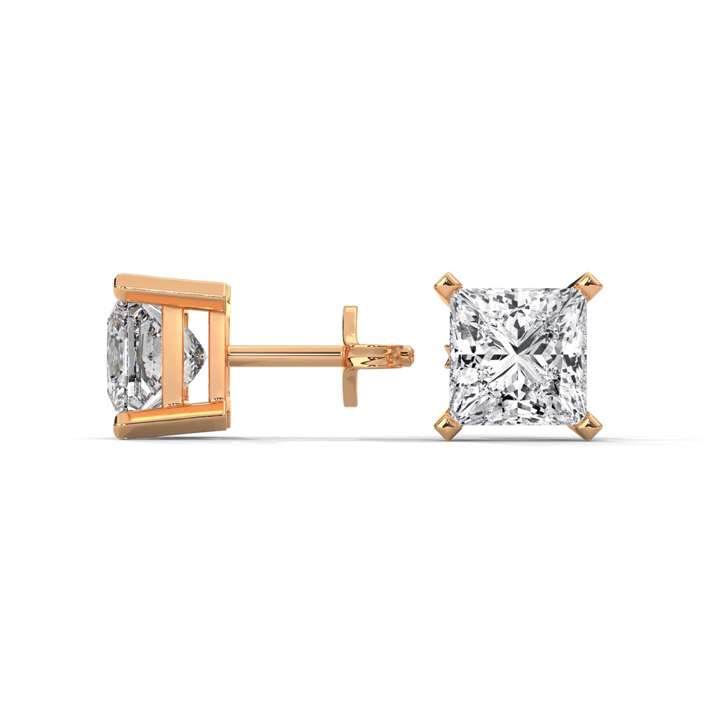 14K Rose Gold Eternal Prism Studs side profile view highlighting the secure earring post and the geometric "prism" basket design.