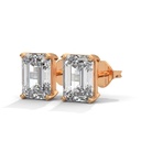 14K Rose Gold Infinity Emerald Studs front perspective view showing the classic emerald-cut diamond in a four-prong setting