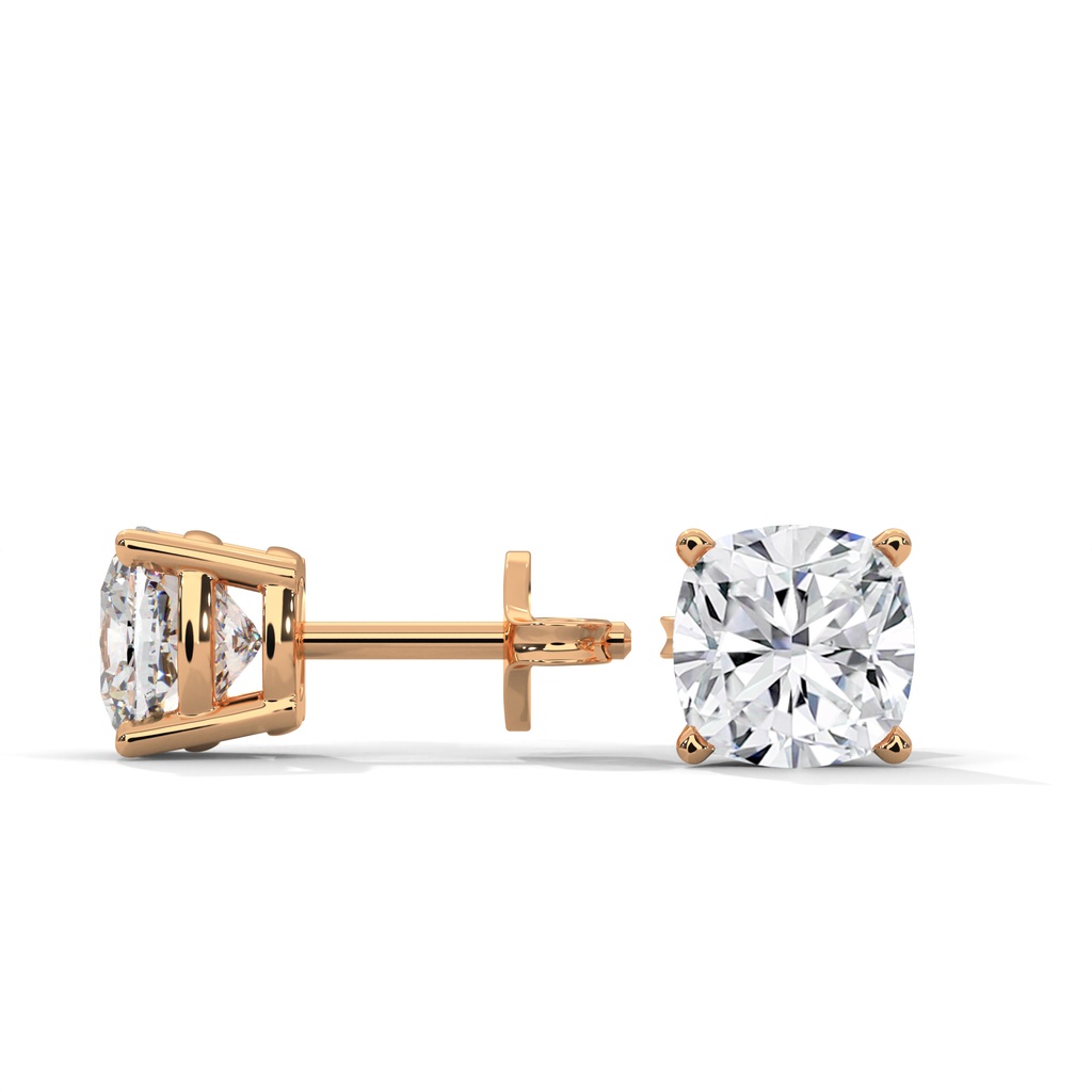 14K Rose Gold Squeezed Stellar Studs side profile view highlighting the secure post and the unique "squeezed" setting depth