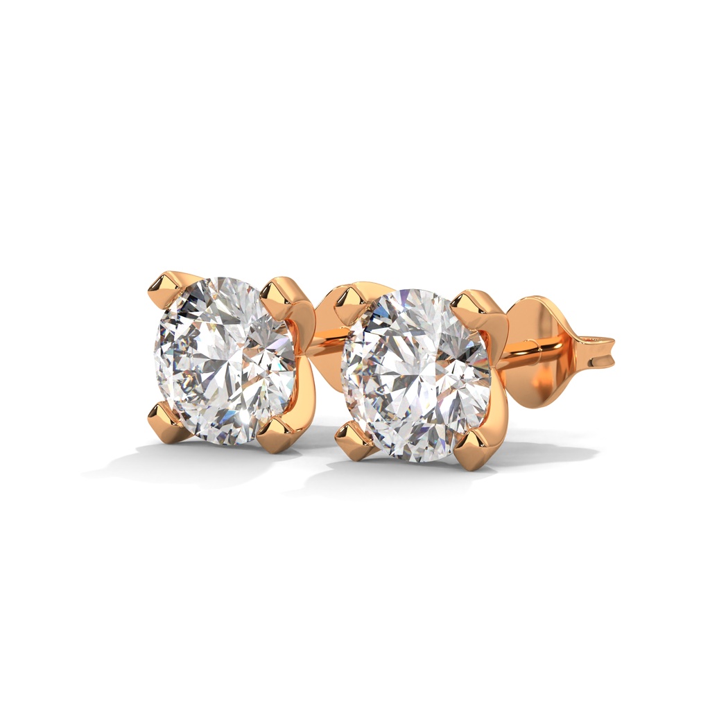 14K Rose Gold Golden Brilliance Diamond Studs front perspective view showing the classic round-cut diamond in a high-polish four-prong setting.