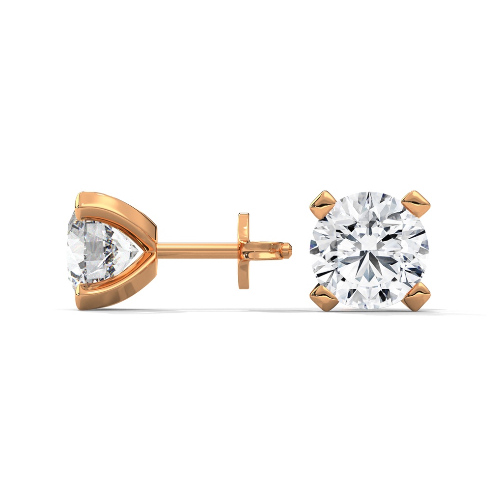 14K Rose Gold Golden Brilliance Diamond Studs side profile view highlighting the earring post and the elegant open-basket setting for maximum light.