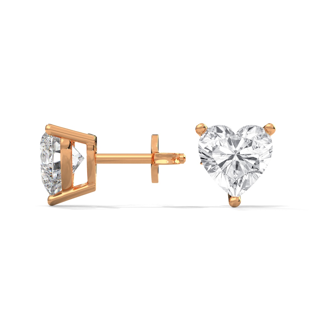 14K Rose Gold Bright Hazel Studs side profile view highlighting the secure post and heart-contour setting