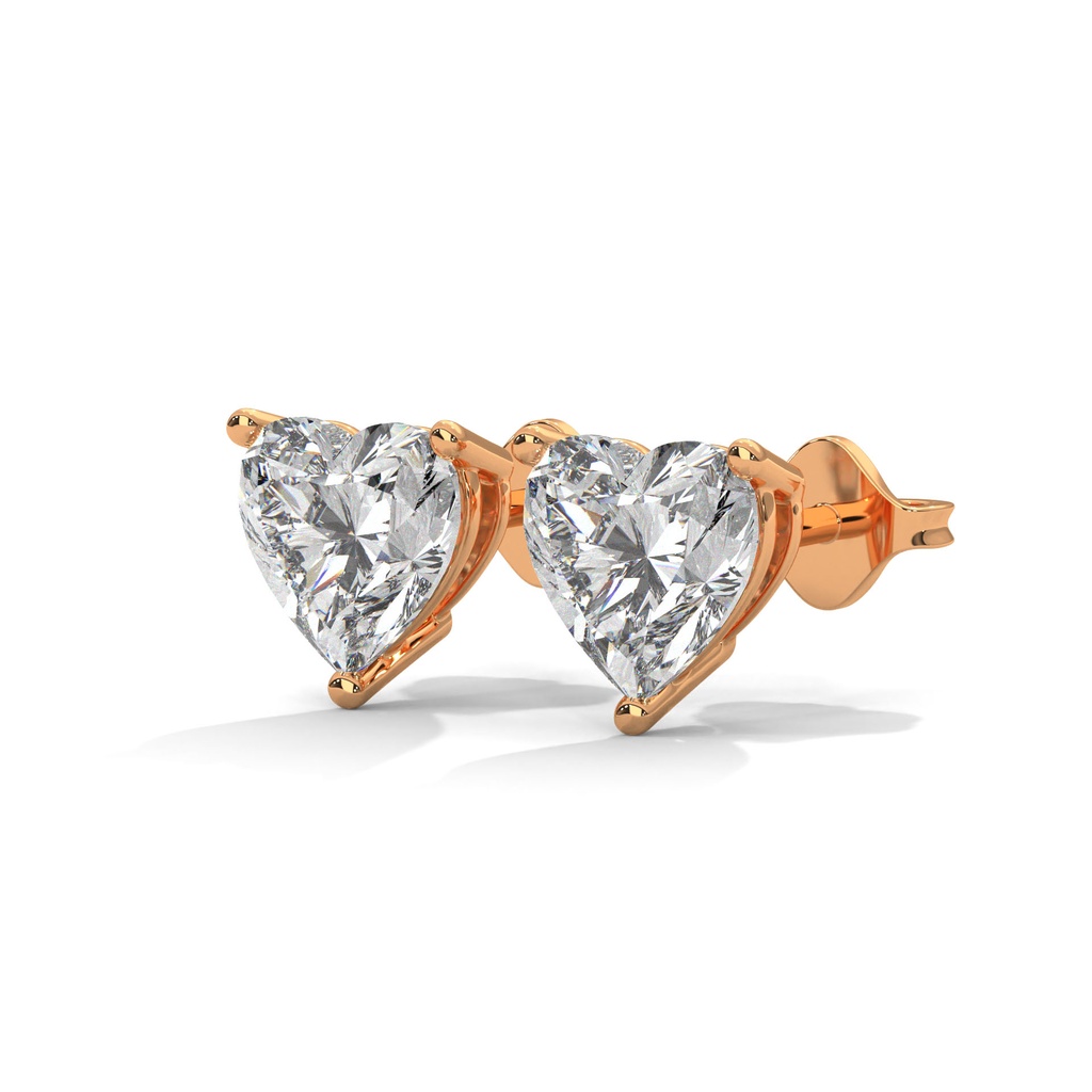 14K Rose Gold Bright Hazel Studs front perspective view showing the brilliant heart-shaped diamond cluster