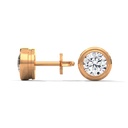 14K Rose Gold Orb-Shaped Diamond Studs side profile view highlighting the rounded, "orb" like depth of the gold setting and the secure post.