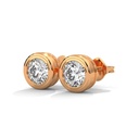 14K Rose Gold Orb-Shaped Diamond Studs front perspective view showing a brilliant round diamond securely encased in a smooth, high-polish rose gold bezel setting.