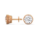 14K Rose Gold Auror Crown Studs side profile view highlighting the intricate crown-inspired basket and earring post