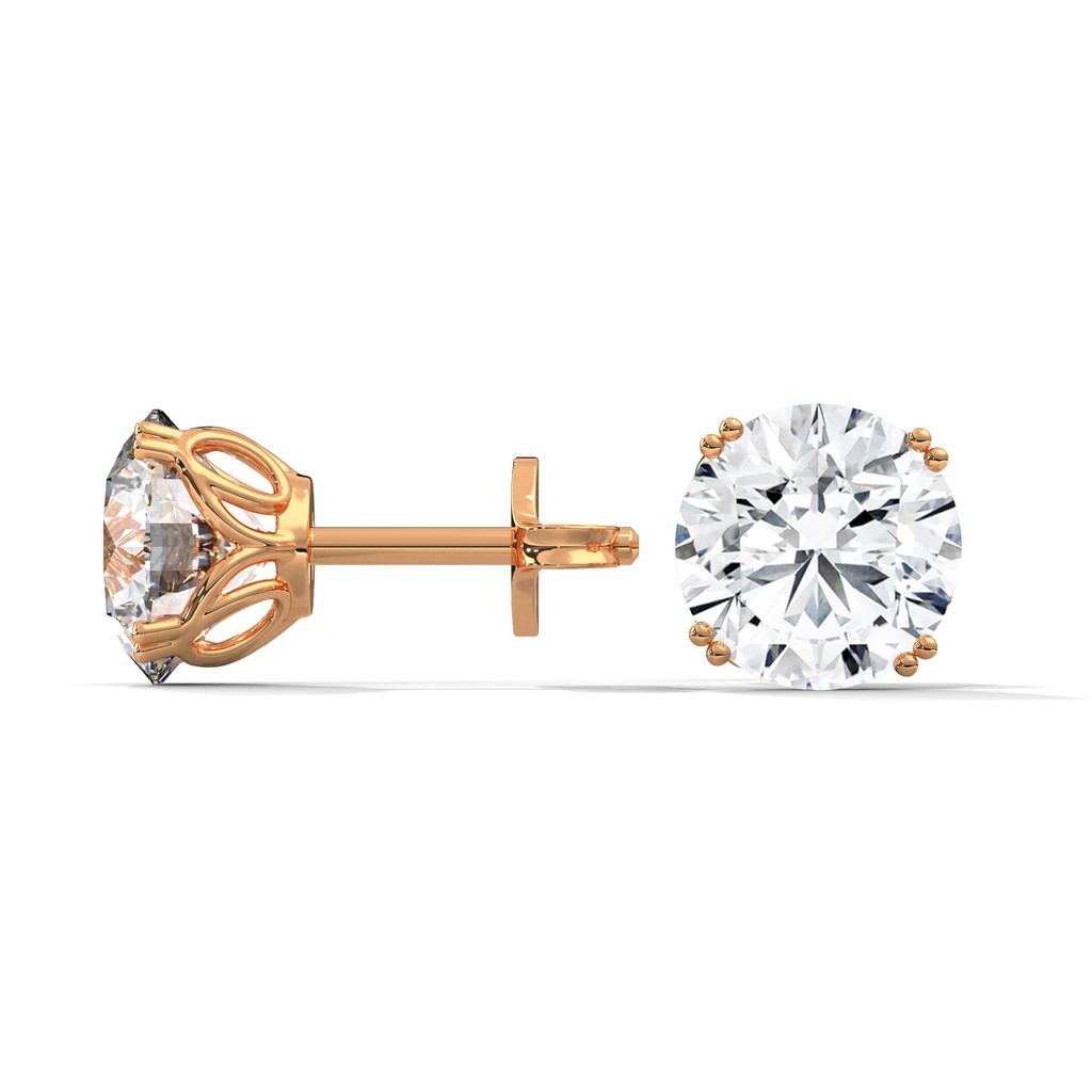 14K Rose Gold Ahvi Diamond Studs side profile view, highlighting the tall, elegant basket architecture and the secure post with butterfly back.
