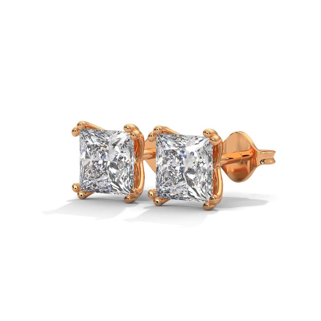 14K Rose Gold Zevar Amaze Square Solitaire Erring front perspective view showing the crisp, geometric brilliance of the square-cut diamond.