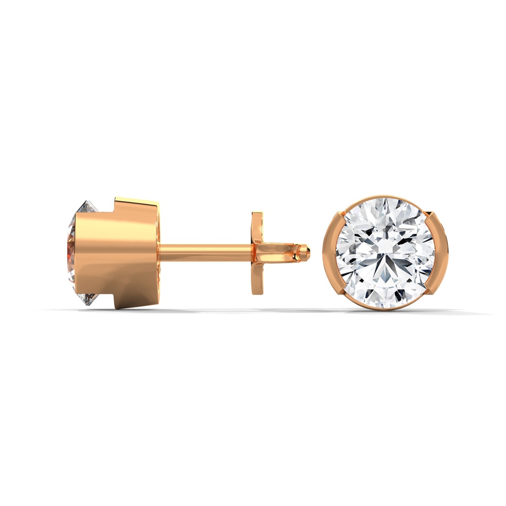 14K Rose Gold Side Arc Diamond Studs side profile view highlighting the architectural "Side Arc" basket and the secure high-polish post.