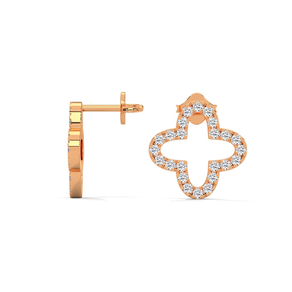 14K Rose Gold Celestial Tesoro studs side profile view showing the earring post