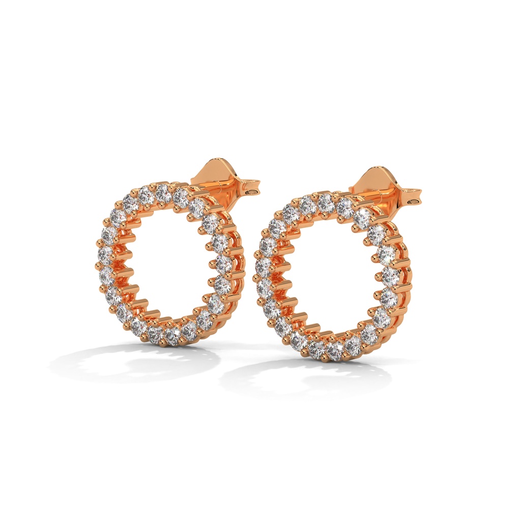 14K Rose Gold Velvet Circle Diamond Earrings front perspective view
