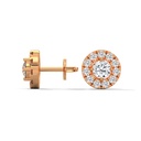 14K Rose Gold Ataraxia Round Diamond Studs side profile view showing the earring post and secure setting