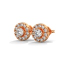14K Rose Gold Ataraxia Round Diamond Studs front perspective view showing the circular halo diamond cluster