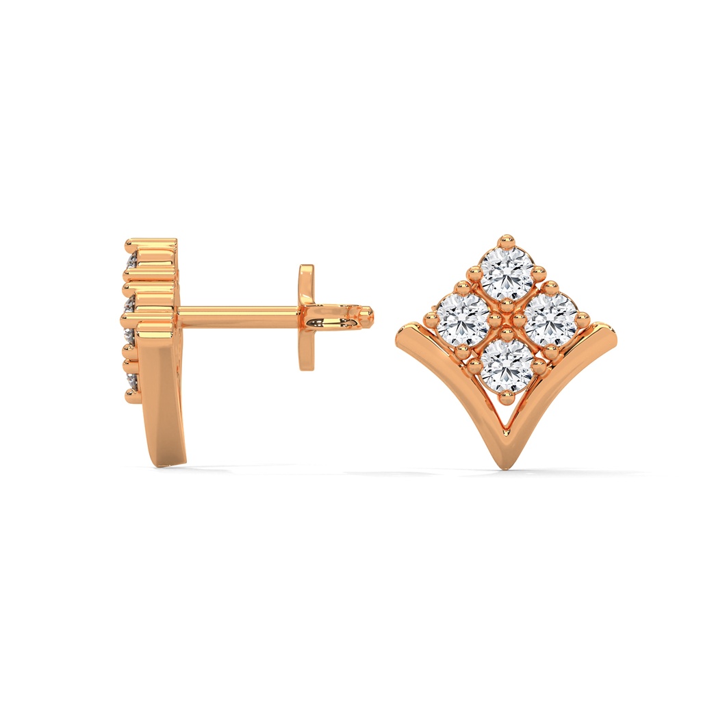 14K Rose Gold Petal Loop Diamond Earring side profile view showing the earring post