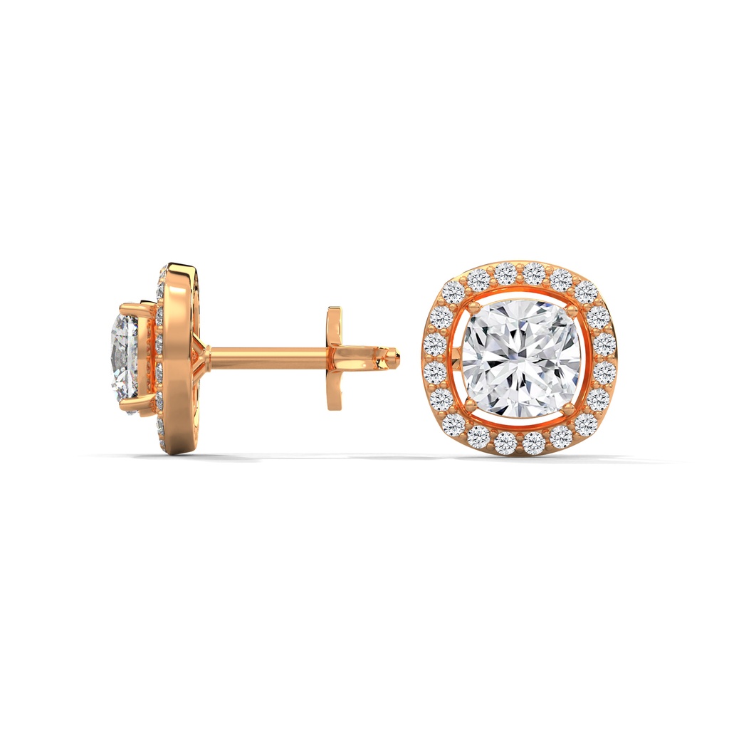 14K Rose Gold Oshun Diamond Hoops side profile view highlighting the secure post and the elegant, low-profile basket setting.