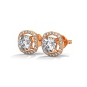 14K Rose Gold Oshun Diamond Hoops front perspective view showing a brilliant round diamond center within a shimmering diamond halo.