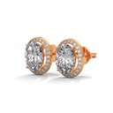 14K Rose Gold Classic Oval Halo Stud Earrings front perspective view showing the central oval diamond surrounded by a brilliant diamond halo.