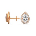 14K Rose Gold Pretty Halo Stud Earrings side profile view highlighting the secure post and the delicate, elevated basket setting.