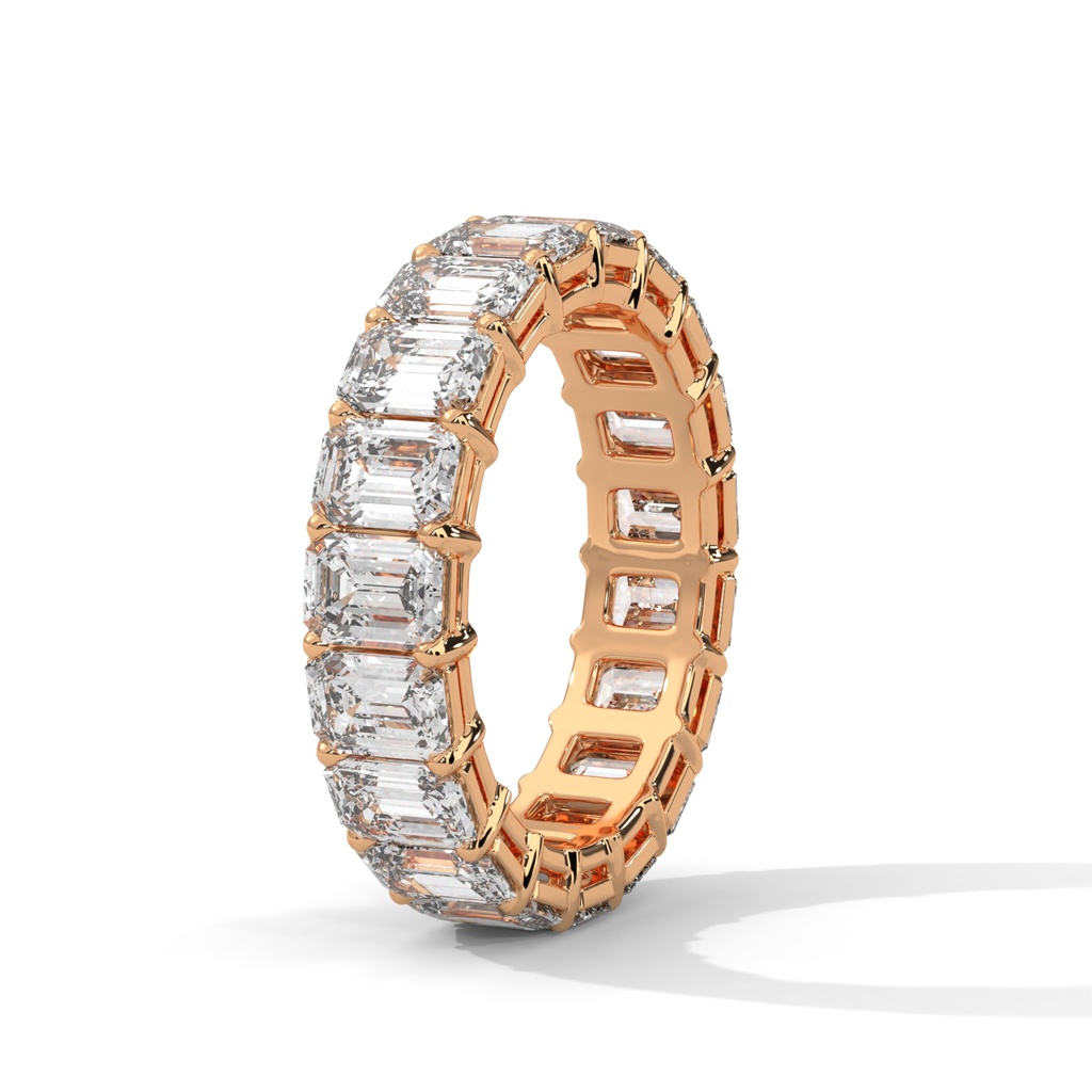 14K Rose Gold Emerald Eyrx Band Diamond Ring Front diamonds Setting view