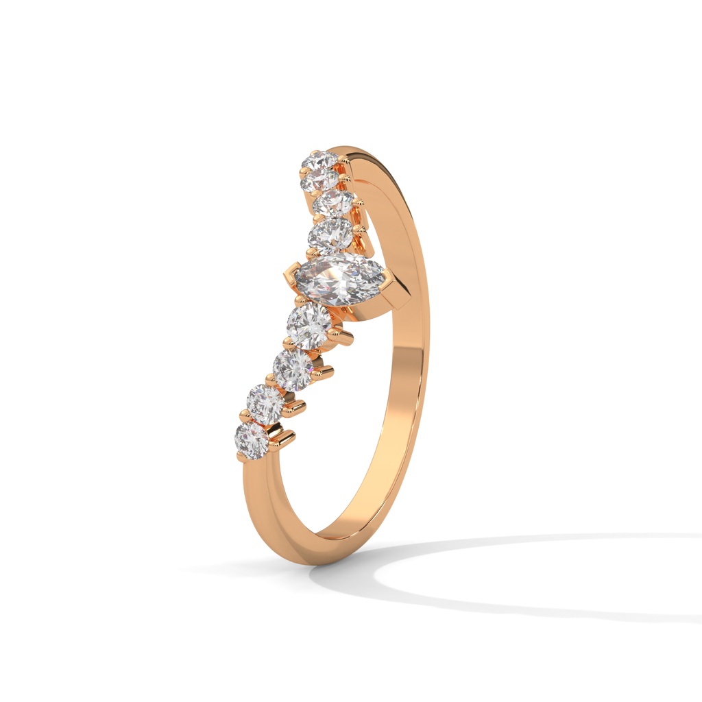 Rose Gold Vine Bangle Diamond Ring Top Angle design