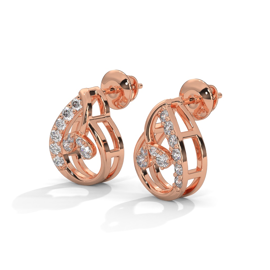 14K Rose Gold Classic Paisley Diamond Earring front perspective view