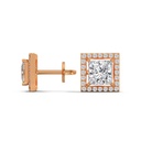 14K Rose Gold Glamour Princess Diamond Earrings side profile view highlighting the secure post and the structured geometric basket setting.