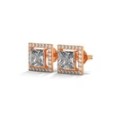 14K Rose Gold Glamour Princess Diamond Earrings front perspective view showing the central princess-cut diamond framed by a precise square diamond halo.