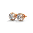 14K Rose Gold Serene Round Halo Studs front perspective view showing the central round diamond and the seamless brilliant halo.