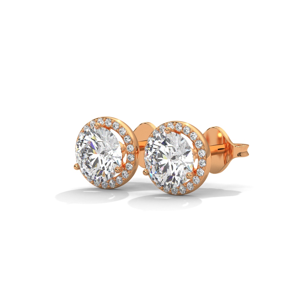 14K Rose Gold Siiri Sparkle Studs Earrings front perspective view showing the classic round halo diamond cluster