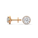 14K Rose Gold Siiri Sparkle Studs Earrings side profile view highlighting the earring post and the brilliance of the halo setting