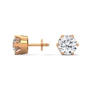 14K Rose Gold Hexolitaire Diamond Earring side profile view highlighting the secure post and the architectural hexagonal basket design.
