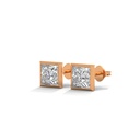 14K Rose Gold Boxed Diamond Earrings front perspective view showing the square princess-style diamond cluster