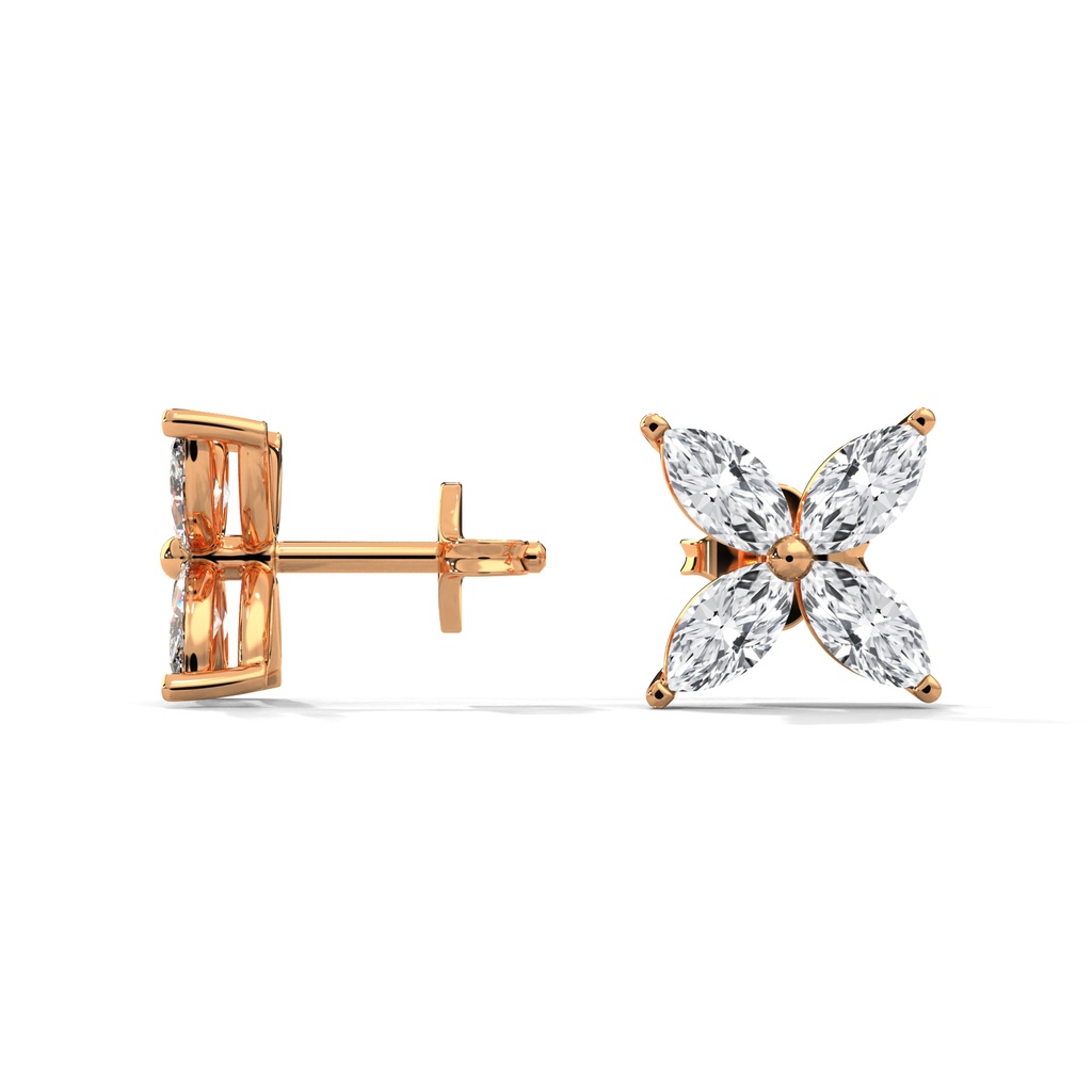 14K Rose Gold Alexis Diamond Earrings side profile view showing the secure post and butterfly backing